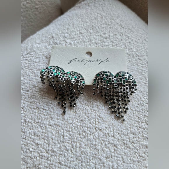 Free People, Hearts On Fire Dangle Earrings, Green/Black/Silver- NWT! - Picture 4 of 6